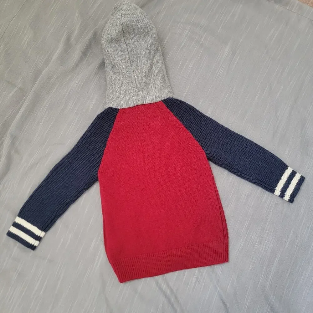 Baby Gap Full Zip Cable Knit Hoodie Sz 2T‎ Red Blue Gray Wool Blend Sweater New